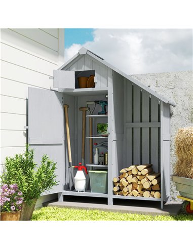 Outsunny Garden Outdoor Storage Shed 3 Shelves Tilt Roof w/ Firewood Rack Log Carrier, 129L x 51.5W x 180H cm