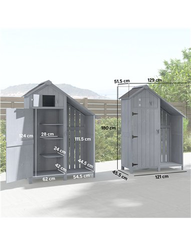 Outsunny Garden Outdoor Storage Shed 3 Shelves Tilt Roof w/ Firewood Rack Log Carrier, 129L x 51.5W x 180H cm