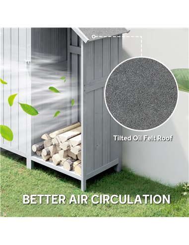 Outsunny Garden Outdoor Storage Shed 3 Shelves Tilt Roof w/ Firewood Rack Log Carrier, 129L x 51.5W x 180H cm