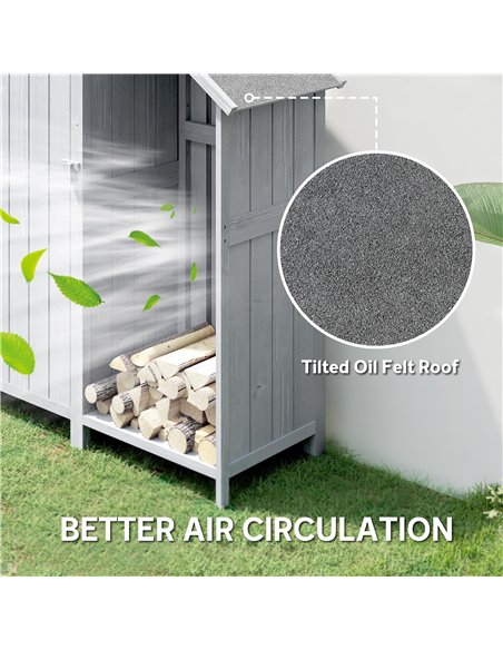 Outsunny Garden Outdoor Storage Shed 3 Shelves Tilt Roof w/ Firewood Rack Log Carrier, 129L x 51.5W x 180H cm - pic 180936 | FastDaddyshop
