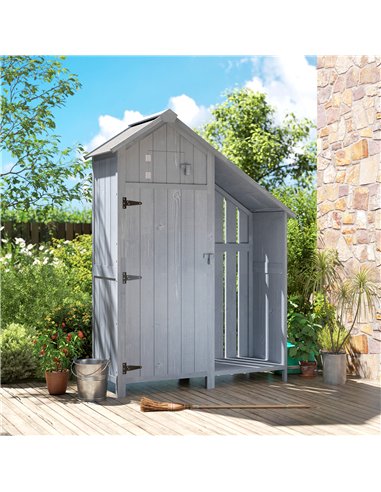 Outsunny Garden Outdoor Storage Shed 3 Shelves Tilt Roof w/ Firewood Rack Log Carrier, 129L x 51.5W x 180H cm
