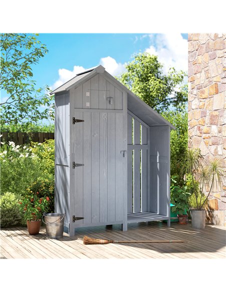 Outsunny Garden Outdoor Storage Shed 3 Shelves Tilt Roof w/ Firewood Rack Log Carrier, 129L x 51.5W x 180H cm - pic 180939 | FastDaddyshop