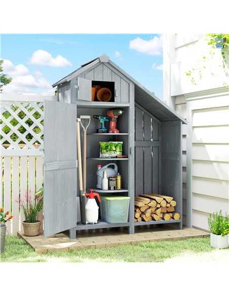Outsunny Garden Outdoor Storage Shed 3 Shelves Tilt Roof w/ Firewood Rack Log Carrier, 129L x 51.5W x 180H cm - pic 180940 | FastDaddyshop