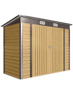 Outsunny 3.7 x 7.9ft Galvanised Steel Shed, with Latched Door and Padlock - Oak