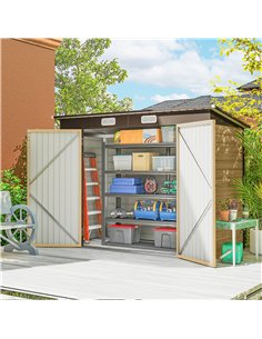 Outsunny 3.7 x 7.9ft Galvanised Steel Shed, with Latched Door and Padlock - Oak 2
