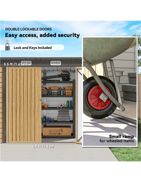 Outsunny 3.7 x 7.9ft Galvanised Steel Shed, with Latched Door and Padlock - Oak - pic 180946 | FastDaddyshop