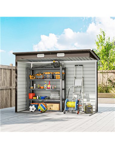 Outsunny 3.7 x 7.9ft Galvanised Steel Shed, with Latched Door and Padlock - Oak