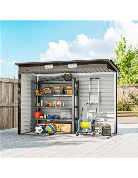 Outsunny 3.7 x 7.9ft Galvanised Steel Shed, with Latched Door and Padlock - Oak - pic 180948 | FastDaddyshop