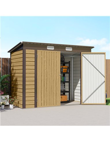 Outsunny 3.7 x 7.9ft Galvanised Steel Shed, with Latched Door and Padlock - Oak
