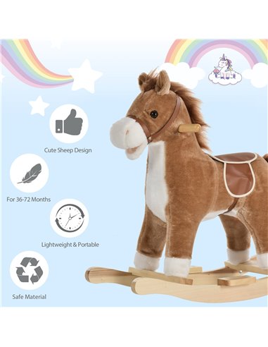 HOMCOM 3+ Kids Ride On Plush Rocking Horse with Sound, Brown