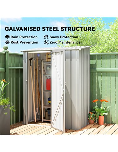Outsunny 5ft x 3ft Garden Storage Shed, Outdoor Metal Shed with Sloped Roof, Aluminium Grey