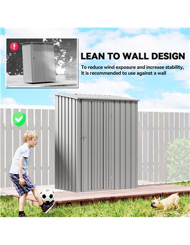 Outsunny 5ft x 3ft Garden Storage Shed, Outdoor Metal Shed with Sloped Roof, Aluminium Grey