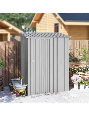 Outsunny 5ft x 3ft Garden Storage Shed, Outdoor Metal Shed with Sloped Roof, Aluminium Grey