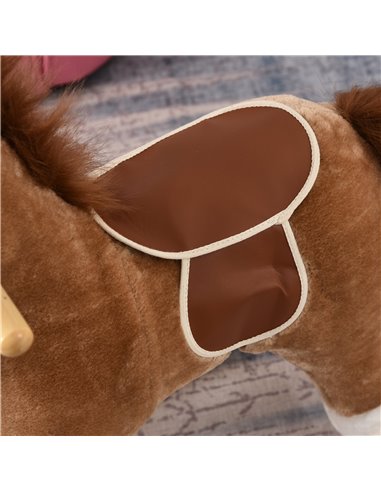 HOMCOM 3+ Kids Ride On Plush Rocking Horse with Sound, Brown