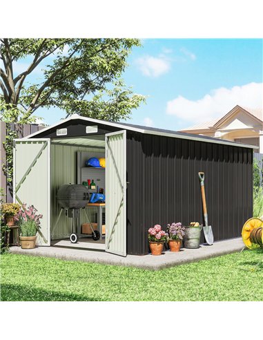 Outsunny 12 x 8 ft Garden Shed, Outdoor Storage Shed with 4 Vents and Lockable Double Doors, Dark Grey