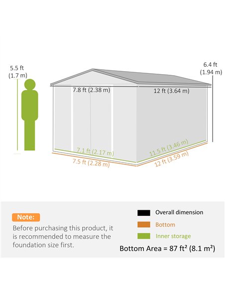 Outsunny 12 x 8 ft Garden Shed, Outdoor Storage Shed with 4 Vents and Lockable Double Doors, Dark Grey - pic 180961 | FastDaddyshop