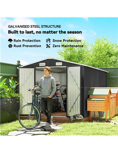 Outsunny 12 x 8 ft Garden Shed, Outdoor Storage Shed with 4 Vents and Lockable Double Doors, Dark Grey