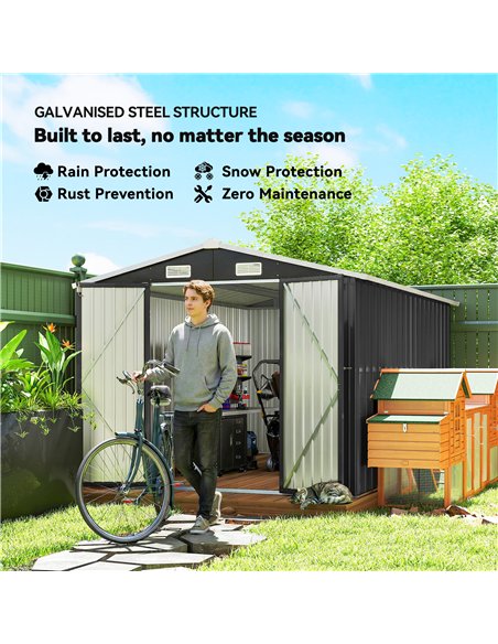Outsunny 12 x 8 ft Garden Shed, Outdoor Storage Shed with 4 Vents and Lockable Double Doors, Dark Grey - pic 180962 | FastDaddyshop