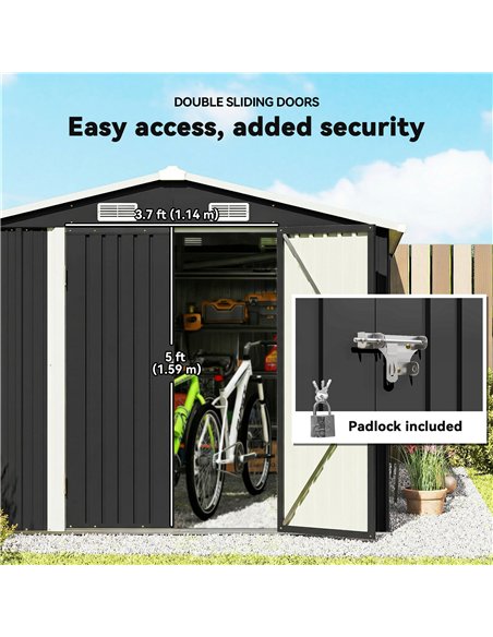Outsunny 12 x 8 ft Garden Shed, Outdoor Storage Shed with 4 Vents and Lockable Double Doors, Dark Grey - pic 180965 | FastDaddyshop