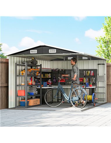Outsunny 12 x 8 ft Garden Shed, Outdoor Storage Shed with 4 Vents and Lockable Double Doors, Dark Grey