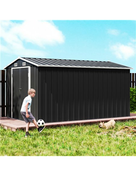 Outsunny 12 x 8 ft Garden Shed, Outdoor Storage Shed with 4 Vents and Lockable Double Doors, Dark Grey - pic 180967 | FastDaddyshop