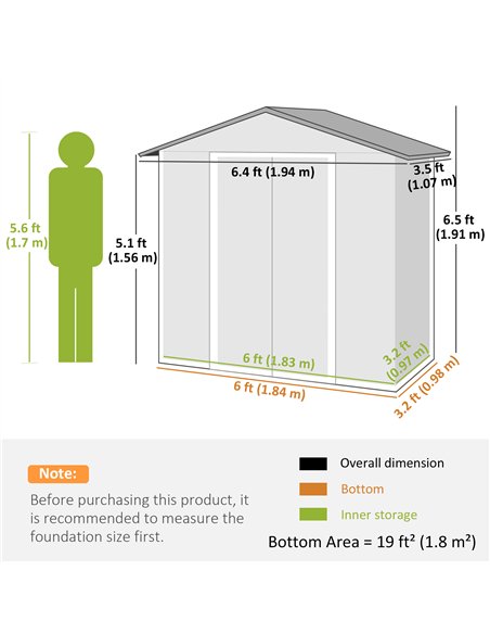 Outsunny 6.5 x 3.5ft Metal Garden Storage Shed - Light Grey - pic 180988 | FastDaddyshop
