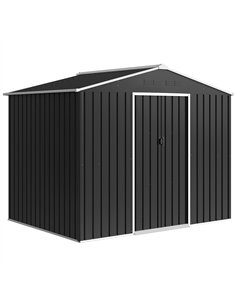 Outsunny 8 x 6ft Galvanised Steel Shed, with Double Door - Dark Grey