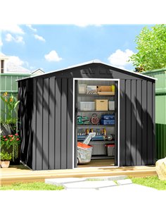 Outsunny 8 x 6ft Galvanised Steel Shed, with Double Door - Dark Grey 2