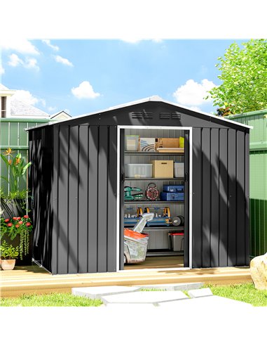 Outsunny 8 x 6ft Galvanised Steel Shed, with Double Door - Dark Grey