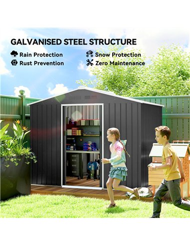 Outsunny 8 x 6ft Galvanised Steel Shed, with Double Door - Dark Grey