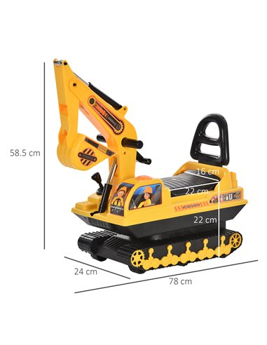 HOMCOM 3+ Kids Ride On Digger Excavator Toy, Yellow