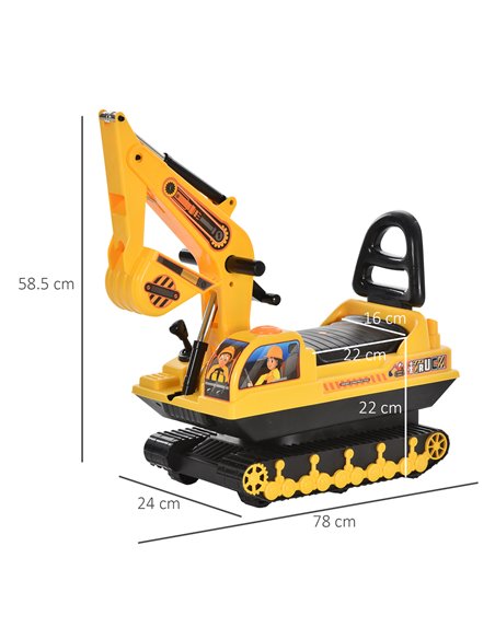 HOMCOM 3+ Kids Ride On Digger Excavator Toy, Yellow - pic 18100 | FastDaddyshop