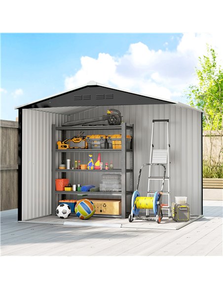Outsunny 8 x 6ft Galvanised Steel Shed, with Double Door - Dark Grey - pic 181001 | FastDaddyshop