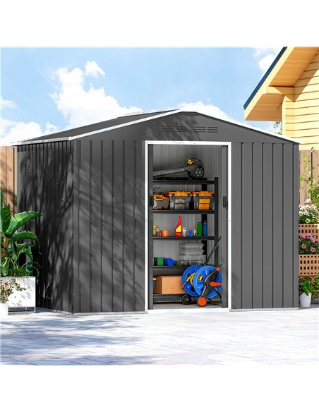 Outsunny 8 x 6ft Galvanised Steel Shed, with Double Door - Dark Grey - pic 181002 | FastDaddyshop