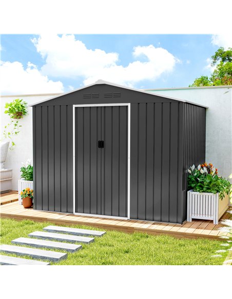 Outsunny 8 x 6ft Galvanised Steel Shed, with Double Door - Dark Grey - pic 181003 | FastDaddyshop