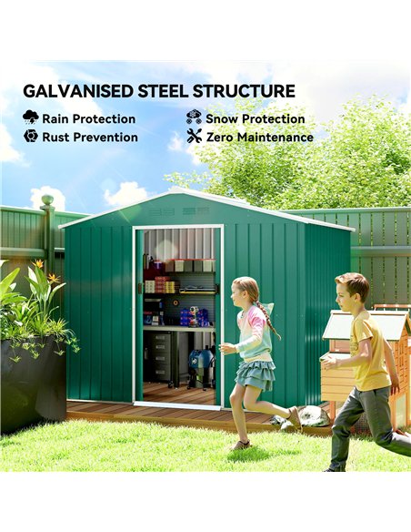 Outsunny 8 x 6ft Galvanised Steel Shed, with Double Door - Green - pic 181007 | FastDaddyshop