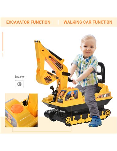 HOMCOM 3+ Kids Ride On Digger Excavator Toy, Yellow