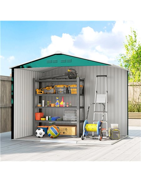 Outsunny 8 x 6ft Galvanised Steel Shed, with Double Door - Green - pic 181010 | FastDaddyshop
