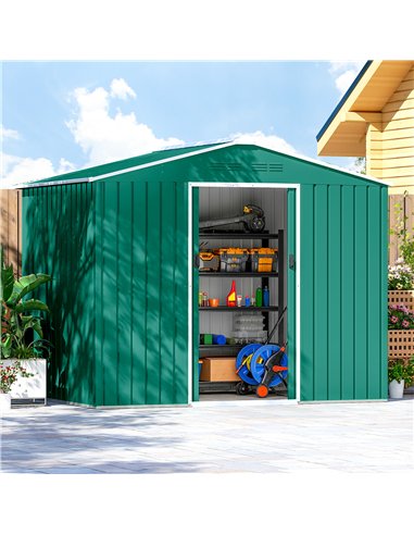 Outsunny 8 x 6ft Galvanised Steel Shed, with Double Door - Green