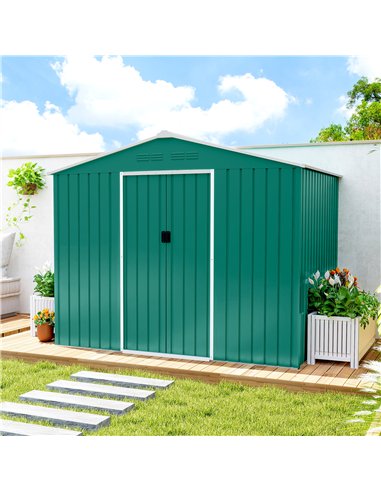 Outsunny 8 x 6ft Galvanised Steel Shed, with Double Door - Green