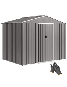 Outsunny 8 x 6ft Galvanised Steel Shed, with Double Door - Light Grey