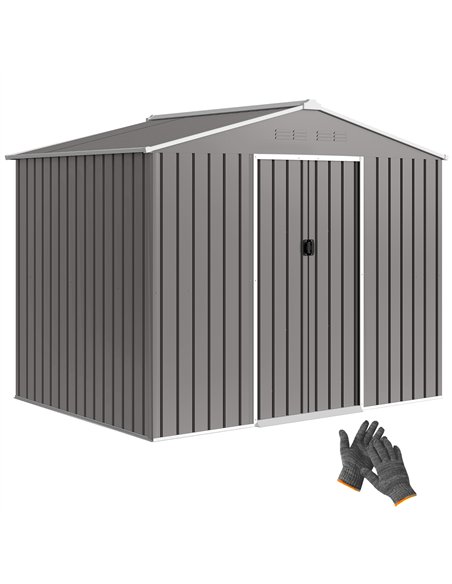 Outsunny 8 x 6ft Galvanised Steel Shed, with Double Door - Light Grey - pic 181013 | FastDaddyshop
