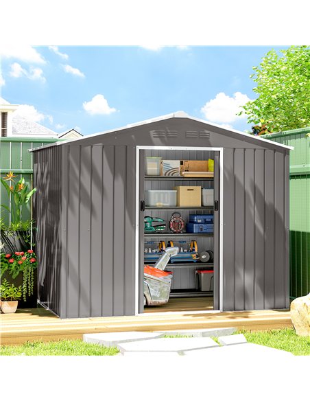 Outsunny 8 x 6ft Galvanised Steel Shed, with Double Door - Light Grey - pic 181014 | FastDaddyshop