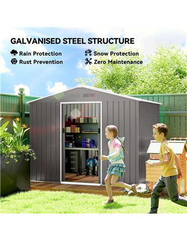 Outsunny 8 x 6ft Galvanised Steel Shed, with Double Door - Light Grey