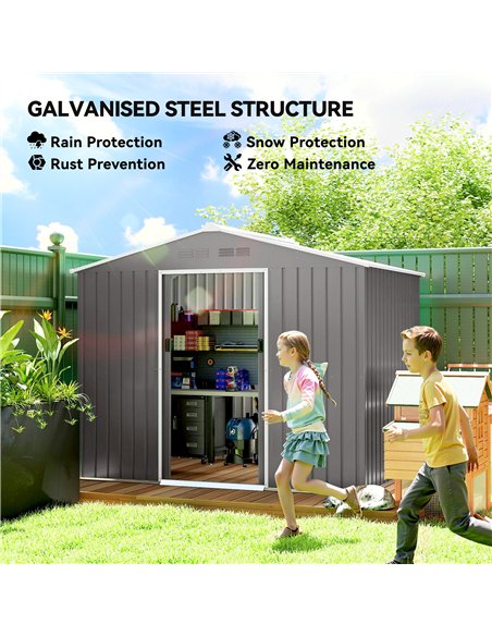 Outsunny 8 x 6ft Galvanised Steel Shed, with Double Door - Light Grey - pic 181016 | FastDaddyshop