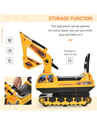 HOMCOM 3+ Kids Ride On Digger Excavator Toy, Yellow