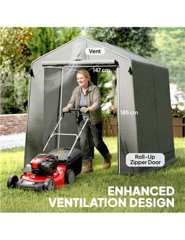 Outsunny 7.5 x 6.2 ft Outdoor Garden Storage Shed, Waterproof Bike Tent with Roll-Up Zipper Door and Vent, Dark Grey