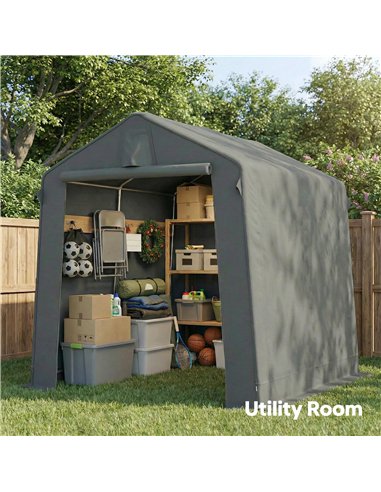 Outsunny 7.5 x 6.2 ft Outdoor Garden Storage Shed, Waterproof Bike Tent with Roll-Up Zipper Door and Vent, Dark Grey