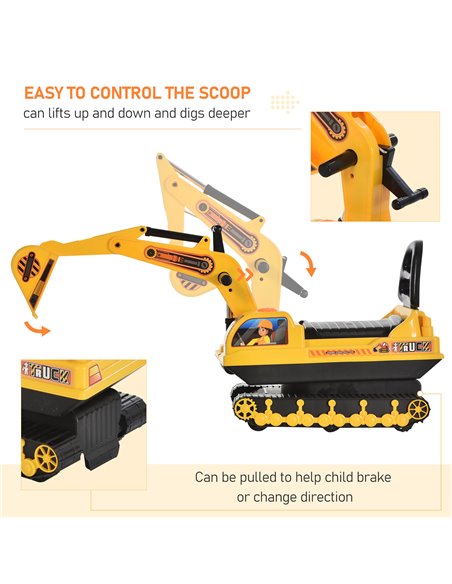 HOMCOM 3+ Kids Ride On Digger Excavator Toy, Yellow - pic 18104 | FastDaddyshop