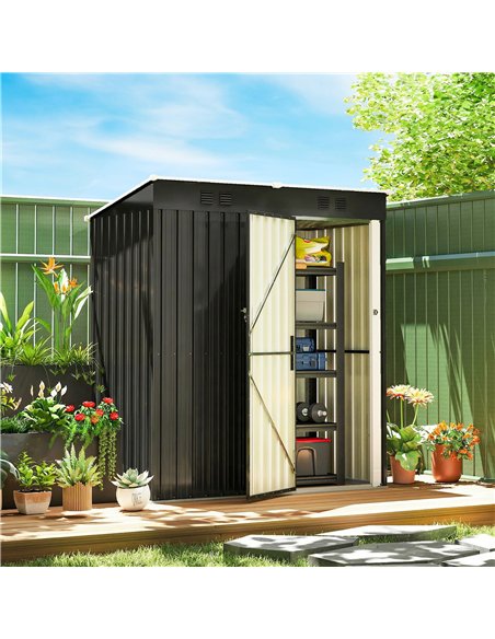 Outsunny 5 x 3 ft Lean-to Garden Shed, Outdoor Storage Shed with Lockable Door and Vents, Dark Grey - pic 181041 | FastDaddyshop